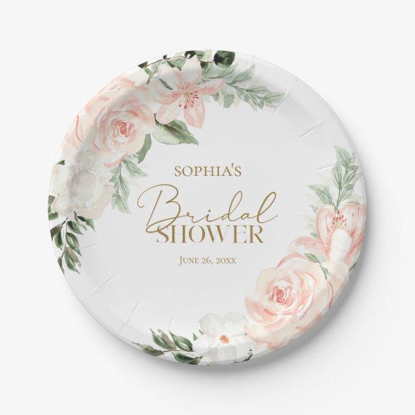 Boho Floral Blush Pink Sage Green  Paper Plates