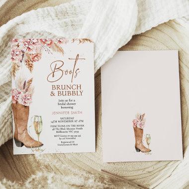 Boho Floral Boots Brunch Bubbly Bridal Shower Invitations