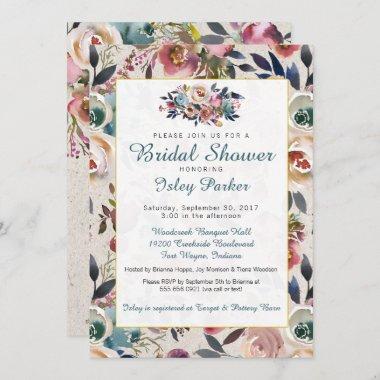 Boho Floral Bridal Shower Invitations Dusty Rose