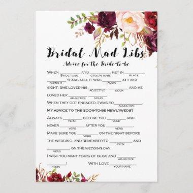 Boho Floral Burgundy Bridal Shower Game Invitations