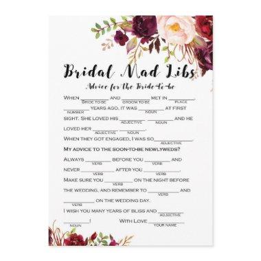 Boho Floral Burgundy Bridal Shower Game Invitations