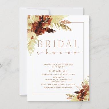 Boho Floral Burnt Orange Calligraphy Bridal Shower Invitations