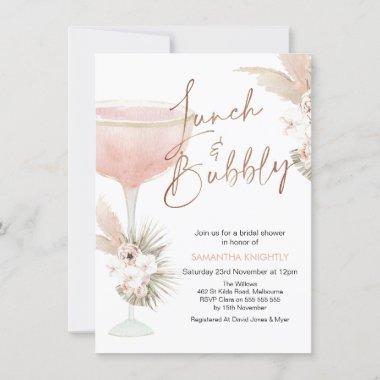 Boho Floral Champagne Lunch Bubbly Bridal Shower Invitations