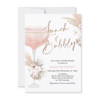 Boho Floral Champagne Lunch Bubbly Bridal Shower Invitations