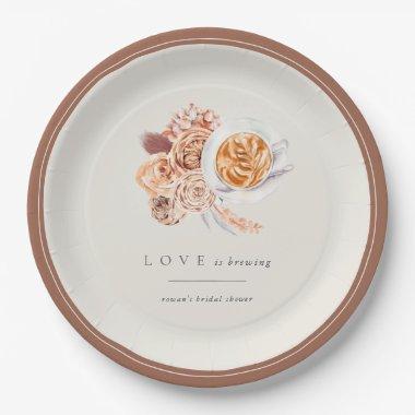 Boho Floral Coffee "Love is Brewing" Bridal Shower Paper Plates