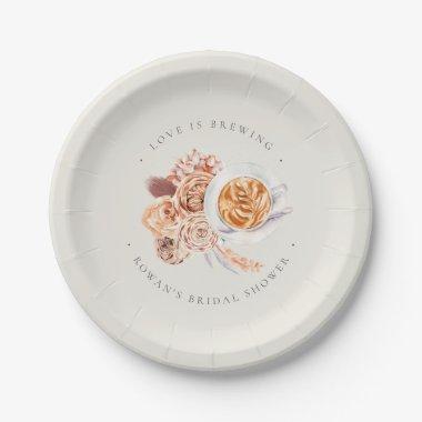 Boho Floral Coffee "Love is Brewing" Bridal Shower Paper Plates