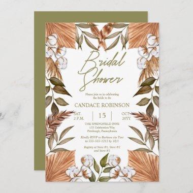 Boho Floral Cotton | Dried Grasses Bridal Shower  Invitations
