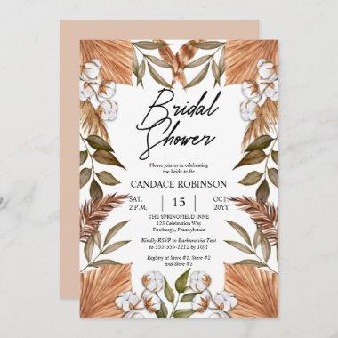 Boho Floral Cotton | Dried Grasses Bridal Shower  Invitations
