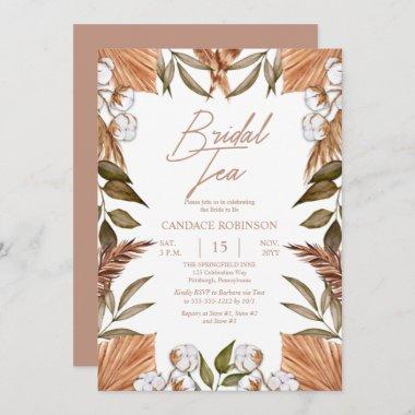 Boho Floral Cotton Dried Grasses Bridal Tea Shower Invitations