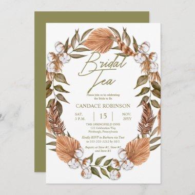 Boho Floral Cotton Dried Grasses Bridal Tea Shower Invitations