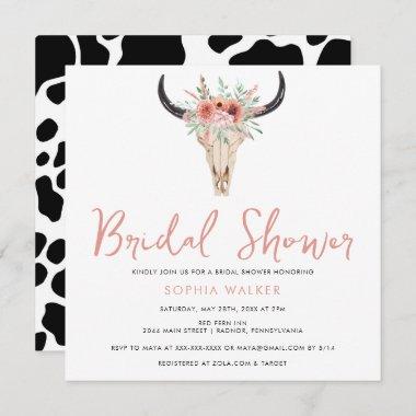 Boho Floral Cow Print Western Bridal Shower Invitations