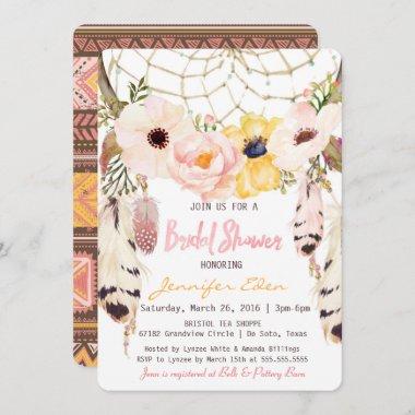 Boho Floral Dreamcatcher Bridal Shower Invitations