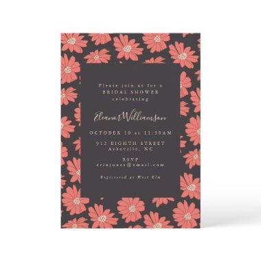 Boho Floral Elegant Black Red Bridal Shower Invitations