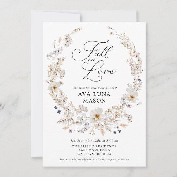 Boho Floral Fall in Love Bridal Shower Invitations