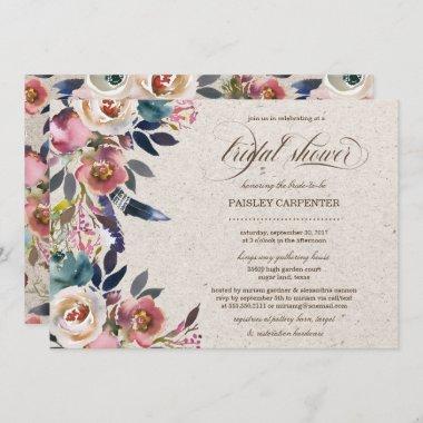 Boho Floral Feather Rustic Bridal Shower Invite