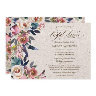 Boho Floral Feather Rustic  Invite