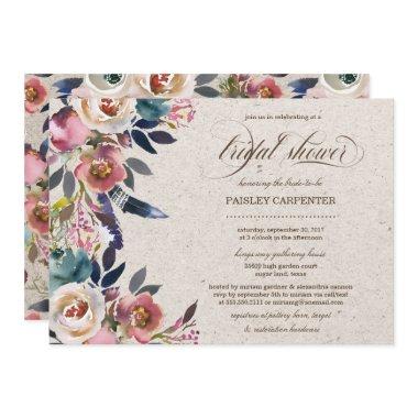 Boho Floral Feather Rustic Bridal Shower Invite