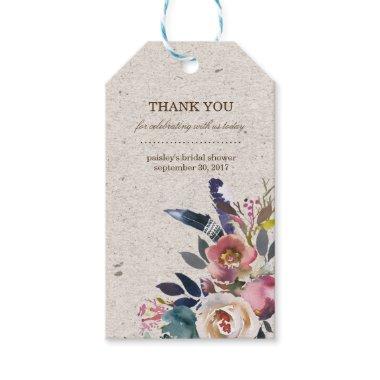Boho Floral Feather Rustic Shower Favor Tag