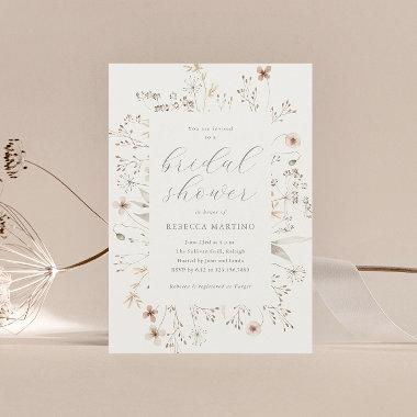 Boho Floral Frame Wildflower Bridal Shower Invitations