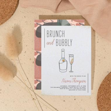 Boho Floral Green & Pink Champagne Brunch & Bubbly Invitations