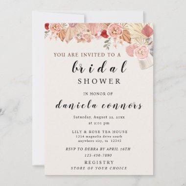 Boho Floral Heart Brunch Bridal Shower Invitations