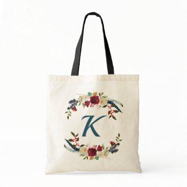 Boho Floral Monogram Bridesmaid Tote Bag