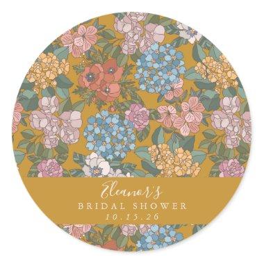 Boho Floral Mustard Yellow Custom Bridal Shower Classic Round Sticker