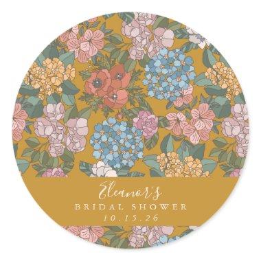 Boho Floral Mustard Yellow Custom Bridal Shower Classic Round Sticker