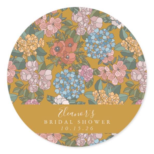 Boho Floral Mustard Yellow Custom  Classic Round Sticker