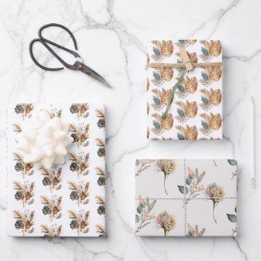 Boho Floral Palm Leaves Pampas Grass Birthday Wrapping Paper Sheets