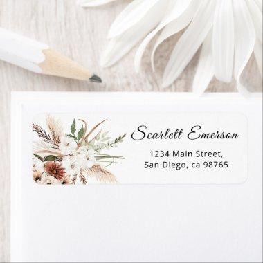 Boho Floral pampas grass  Address Label