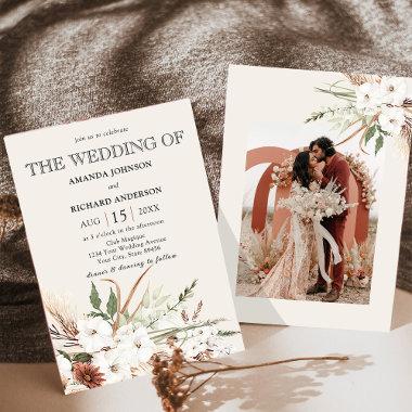 Boho Floral Pampas Grass Terracotta Photo Wedding