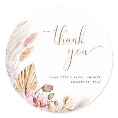 Boho Floral Pampas Grass Wedding |  Classic Round Sticker
