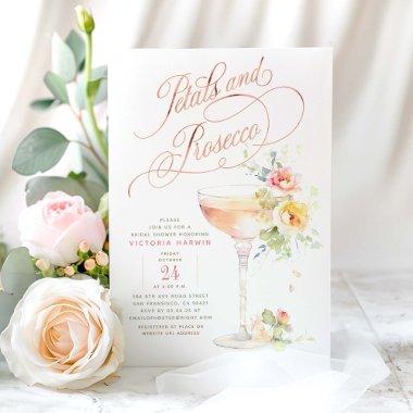 Boho Floral Petals and Prosecco Bridal Shower Invitations