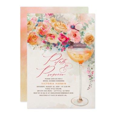 Boho Floral Petals and Prosecco Bridal Shower Invitations