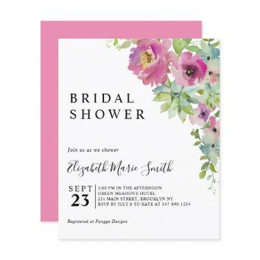 Boho Floral Pink Budget Bridal Shower Invitations