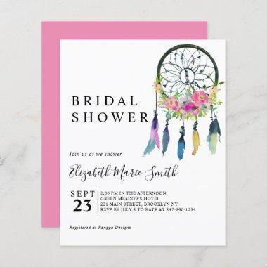 Boho Floral Pink Budget Bridal Shower Invitations