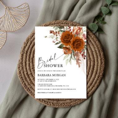 Boho Floral Terracotta Burnt Orange Bridal Shower Invitations