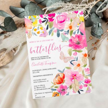Boho floral watercolor butterflies bridal shower Invitations