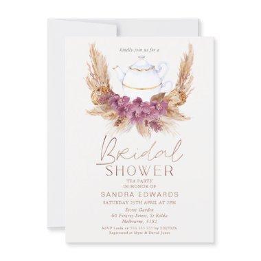 Boho Floral Weath Tea Party Bridal Shower Invitations