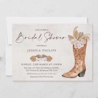 Boho Floral Western Boot Bridal Shower Invitations