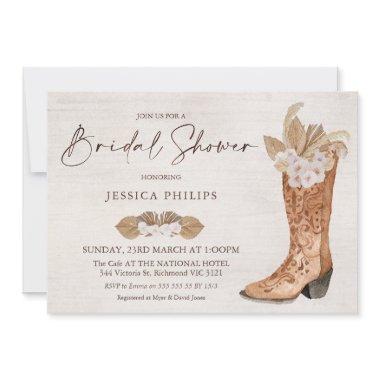 Boho Floral Western Boot Bridal Shower Invitations