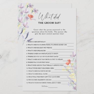 Boho Floral What did the groom say bridal game