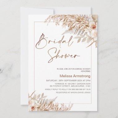 Boho Floral with Pampas Frame Bridal Shower Invitations