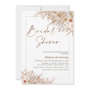 Boho Floral with Pampas Frame Bridal Shower Invitations