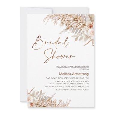 Boho Floral with Pampas Grass Fern Bridal Shower Invitations