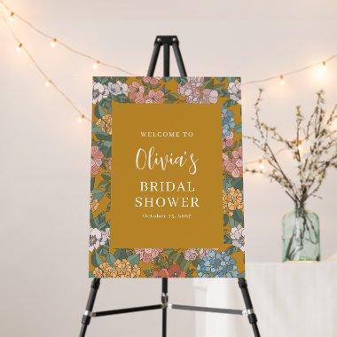 Boho Floral Yellow Custom Bridal Shower Welcome Foam Board