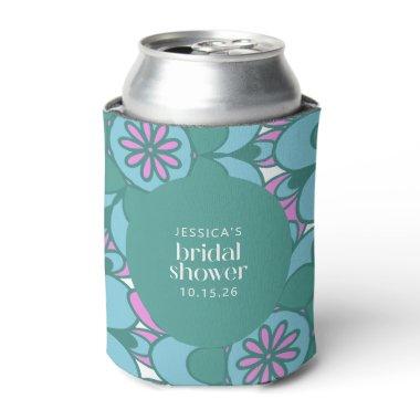 Boho Flower Groovy Green  Custom Can Cooler