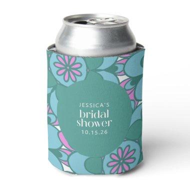 Boho Flower Groovy Green Bridal Shower Custom Can Cooler