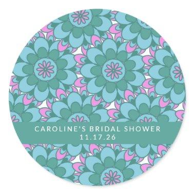 Boho Flower Groovy Green Bridal Shower Custom Classic Round Sticker